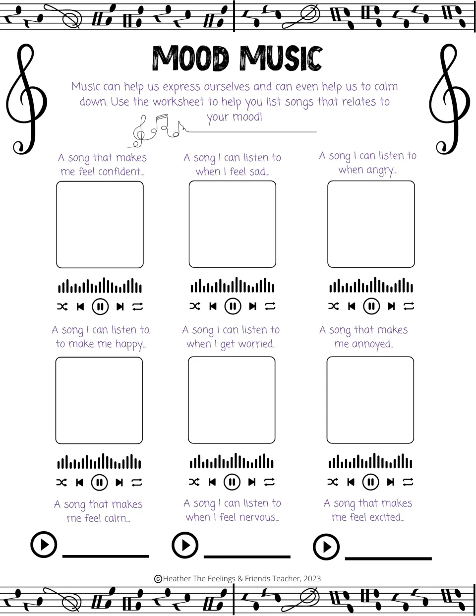 Coping with feelings through music: students name a song for nine moods such as sad, angry, worried, calm and excited