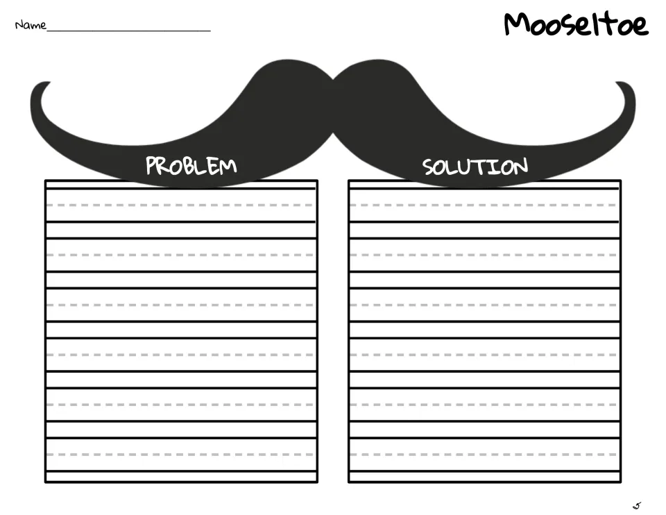Story problem and solution organizer: students write the story's problem and how it was solved beneath a big mustache