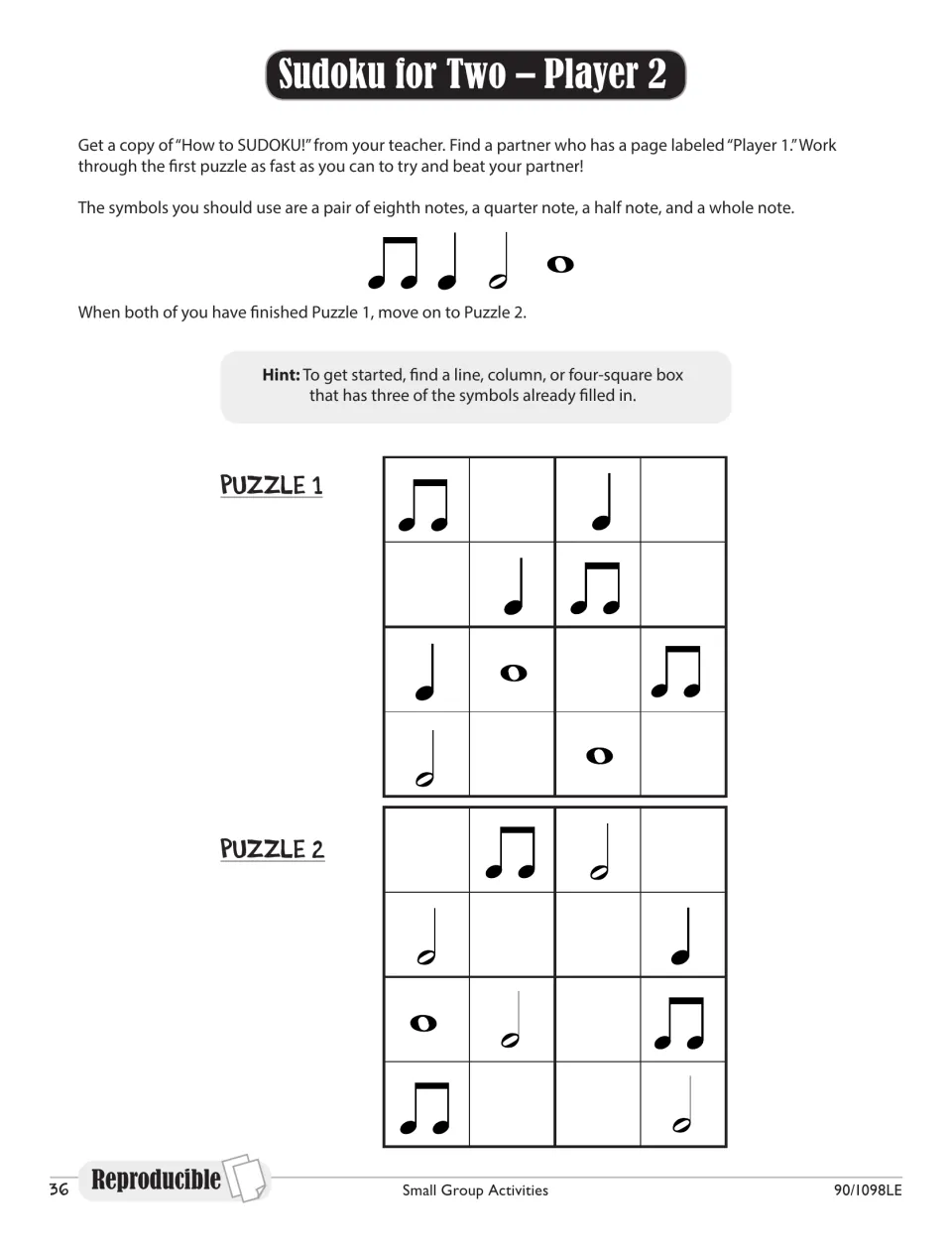 Sudoku for Two, Player 2: a partner's own pair of 4x4 note puzzles with different given notes, solved in a race