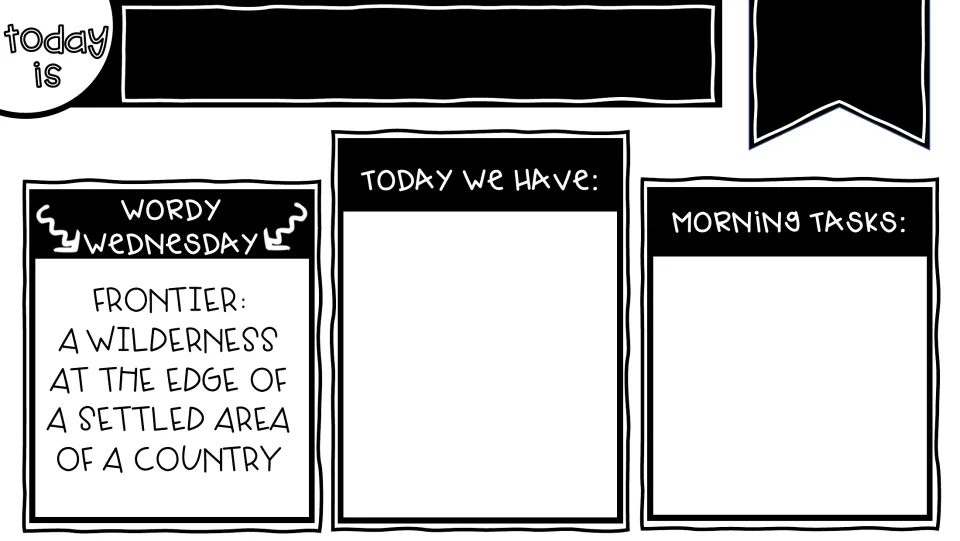 Wordy Wednesday morning board: frontier means a wilderness at the edge of a settled area of a country