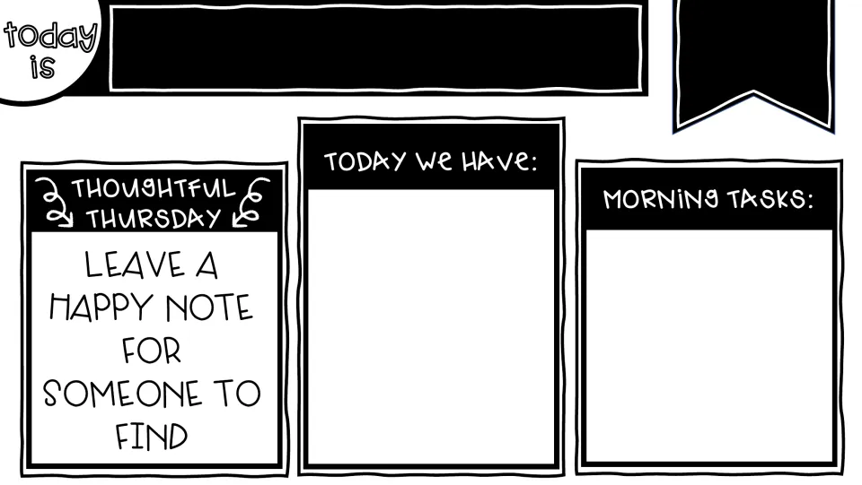 Thoughtful Thursday morning board: 'Leave a happy note for someone to find,' plus daily events and tasks
