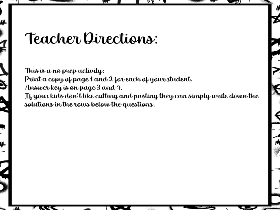 Teacher directions: print pages 1 and 2 per student, keys on pages 3 and 4; students may write answers instead of pasting