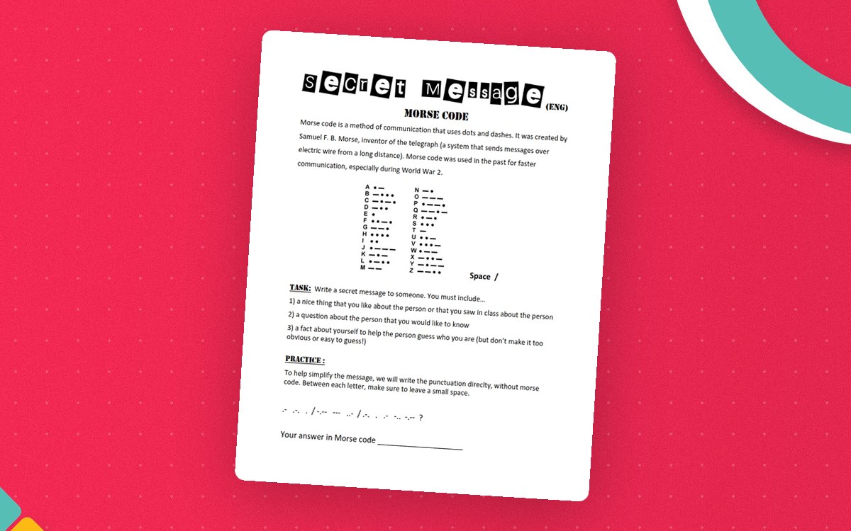 Morse Code Game – Secret Message Activity preview: Morse code background note