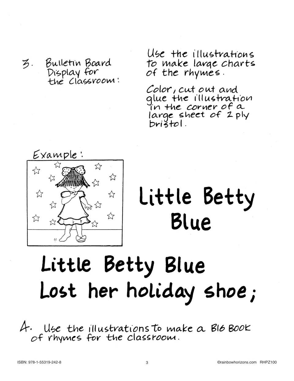 Teacher directions for making nursery rhyme charts and a classroom big book, using Little Betty Blue