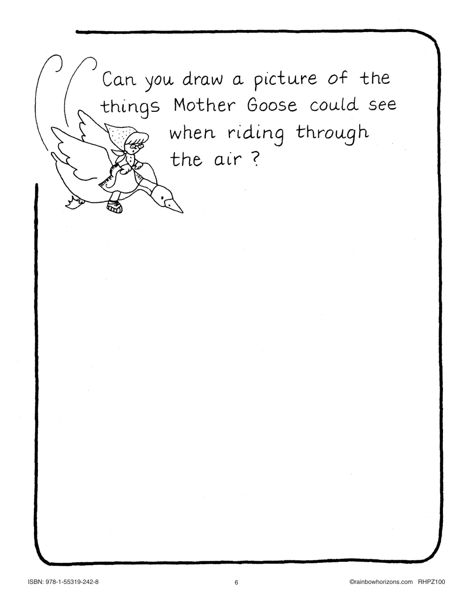 Drawing activity asking students to show things Mother Goose could see while riding through the air