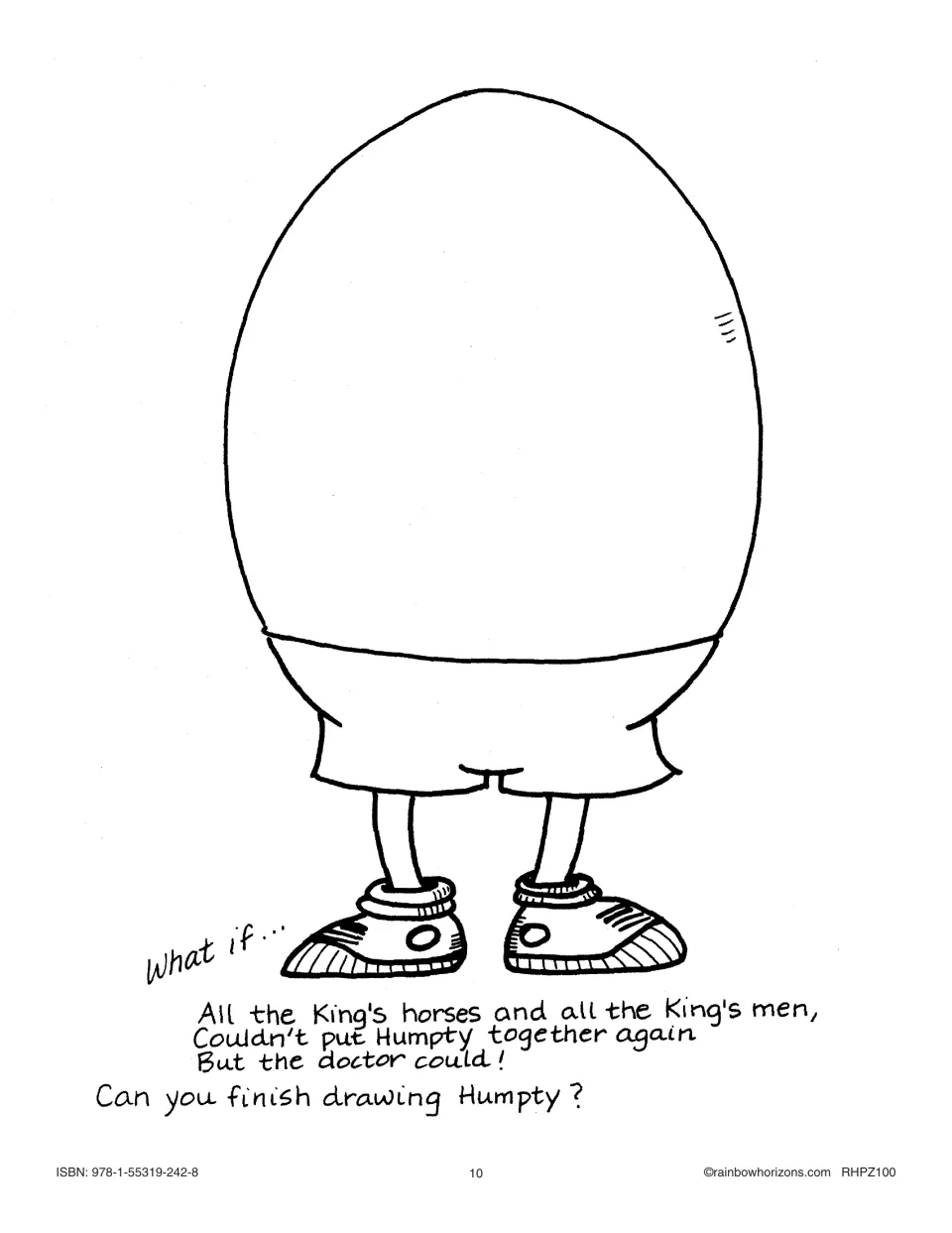 Humpty Dumpty drawing activity asking students to finish him after imagining a doctor put him together