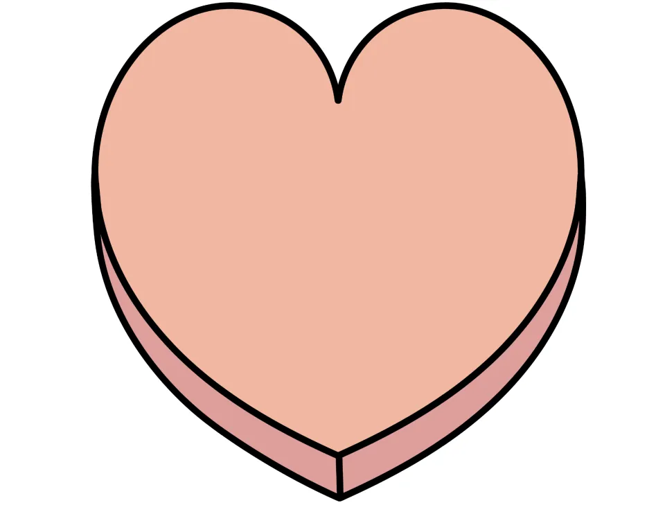Blank peach candy-heart cut-out with a pink 3D edge and no wording, the first of two plain heart accents in the set