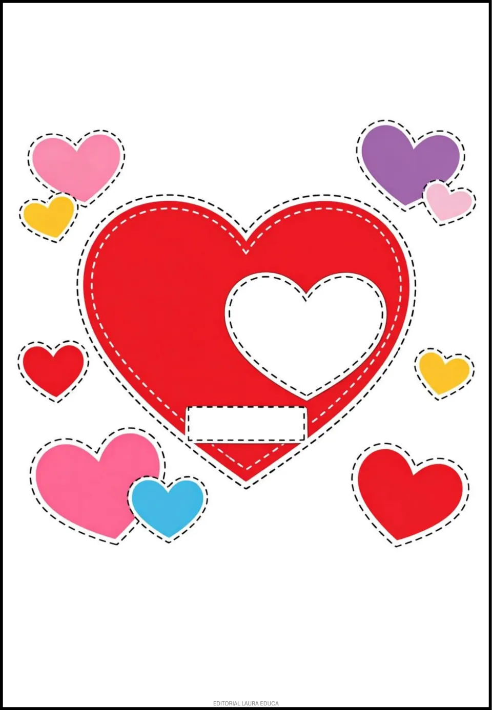Mother's Day classroom decor cutouts: a large red heart with a smaller white heart inside and colorful hearts