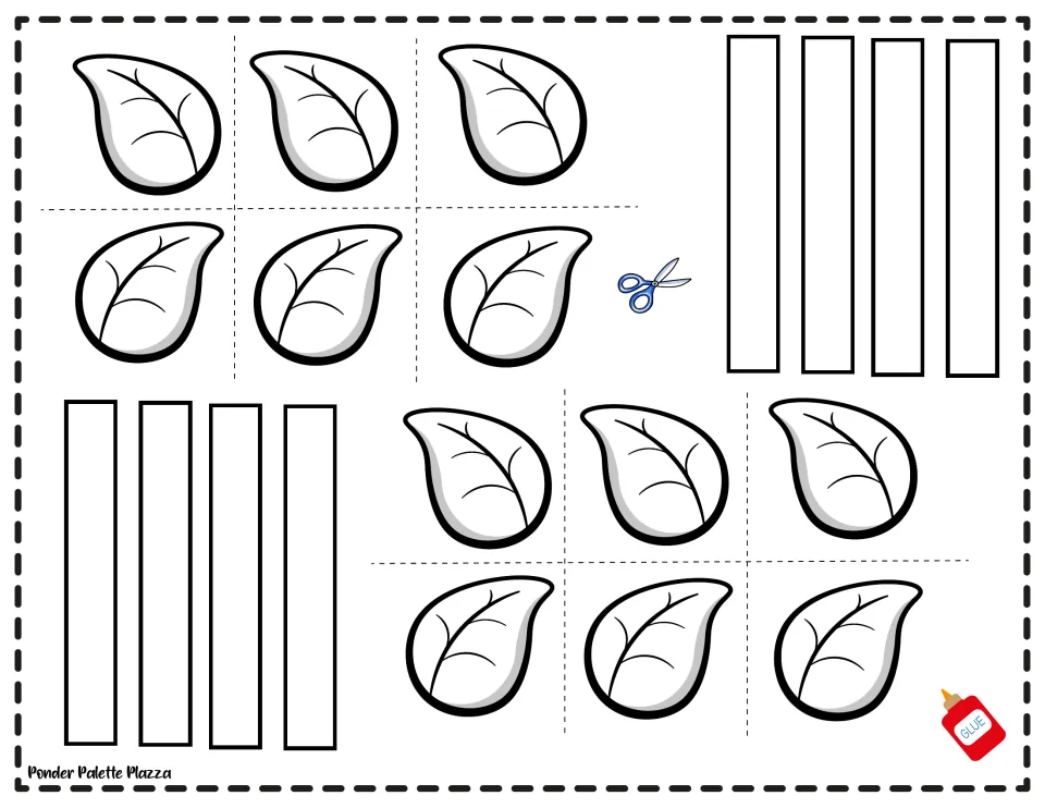 Mother's Day bouquet pieces: twelve leaf outlines and eight narrow strips for students to color, cut out and glue on
