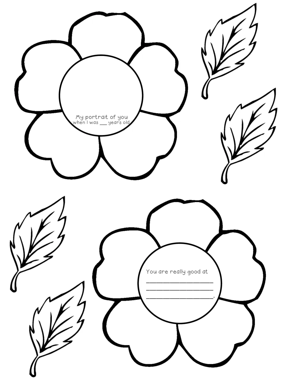 'You' version petal flowers and leaves: students draw a portrait of a special person and finish 'You are really good at'