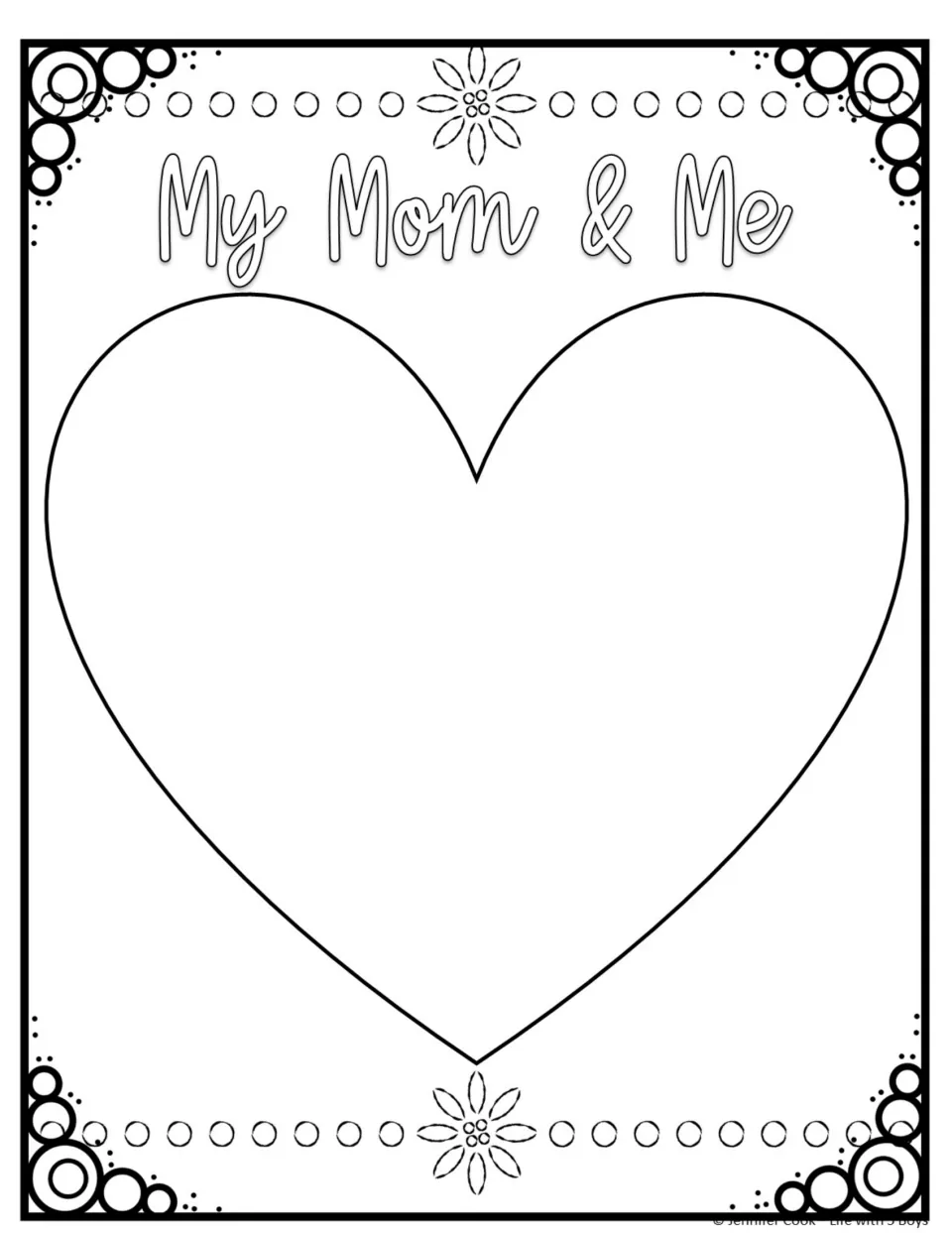 Mother's Day drawing activity titled 'My Mom & Me,' with a large heart for students to draw their mom.