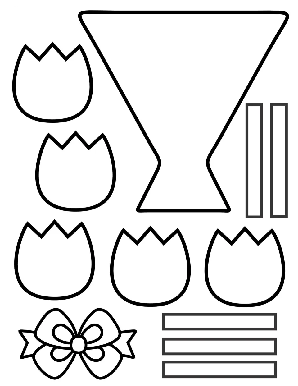 Blank B&W tulip outlines, stems, bow and empty wrap for students to color, cut out and write their own message