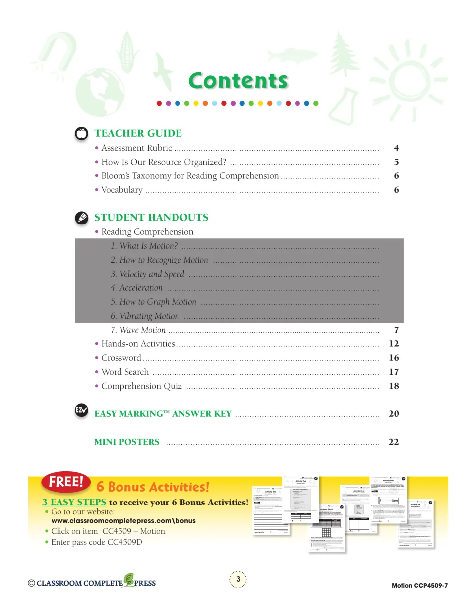 Contents: Wave Motion reading, hands-on activities, crossword, word search, quiz, answer key and mini posters