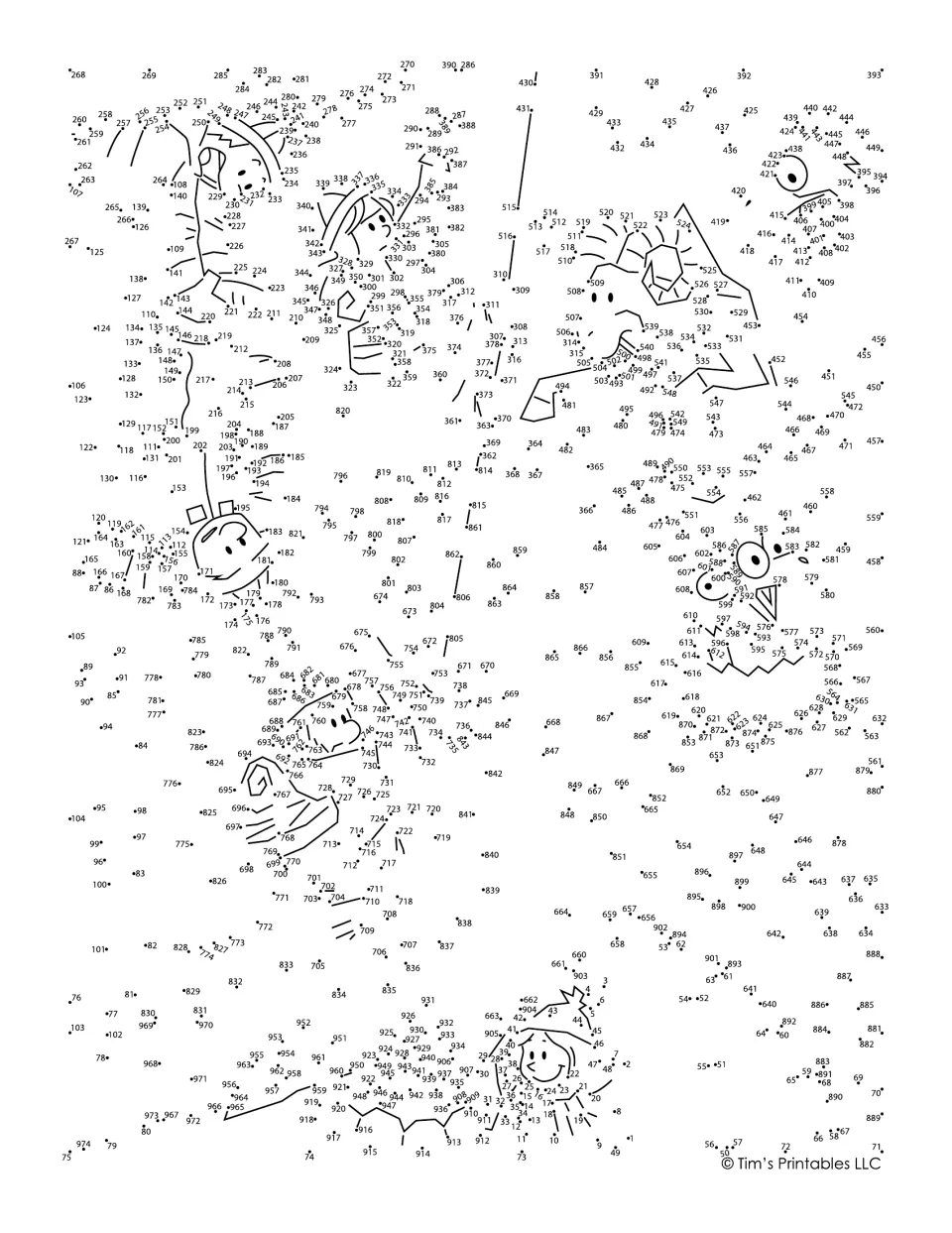 Mountain climbing dot-to-dot: students join numbered dots 1 to 974 in order to reveal climbers on ropes, a ram and birds