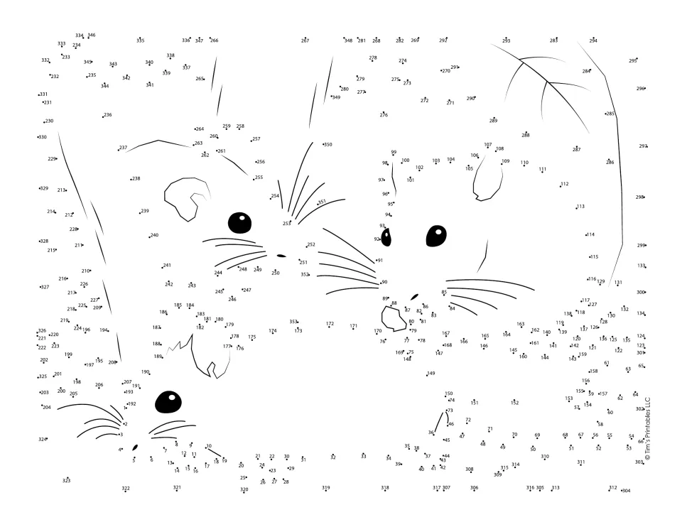 Mouse dot-to-dot activity with 353 numbered dots to connect, completing a scene of three mice in the woods.