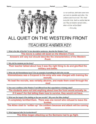 Movie Guide: All Quiet on the Western Front | Comprehension Questions – preview 3