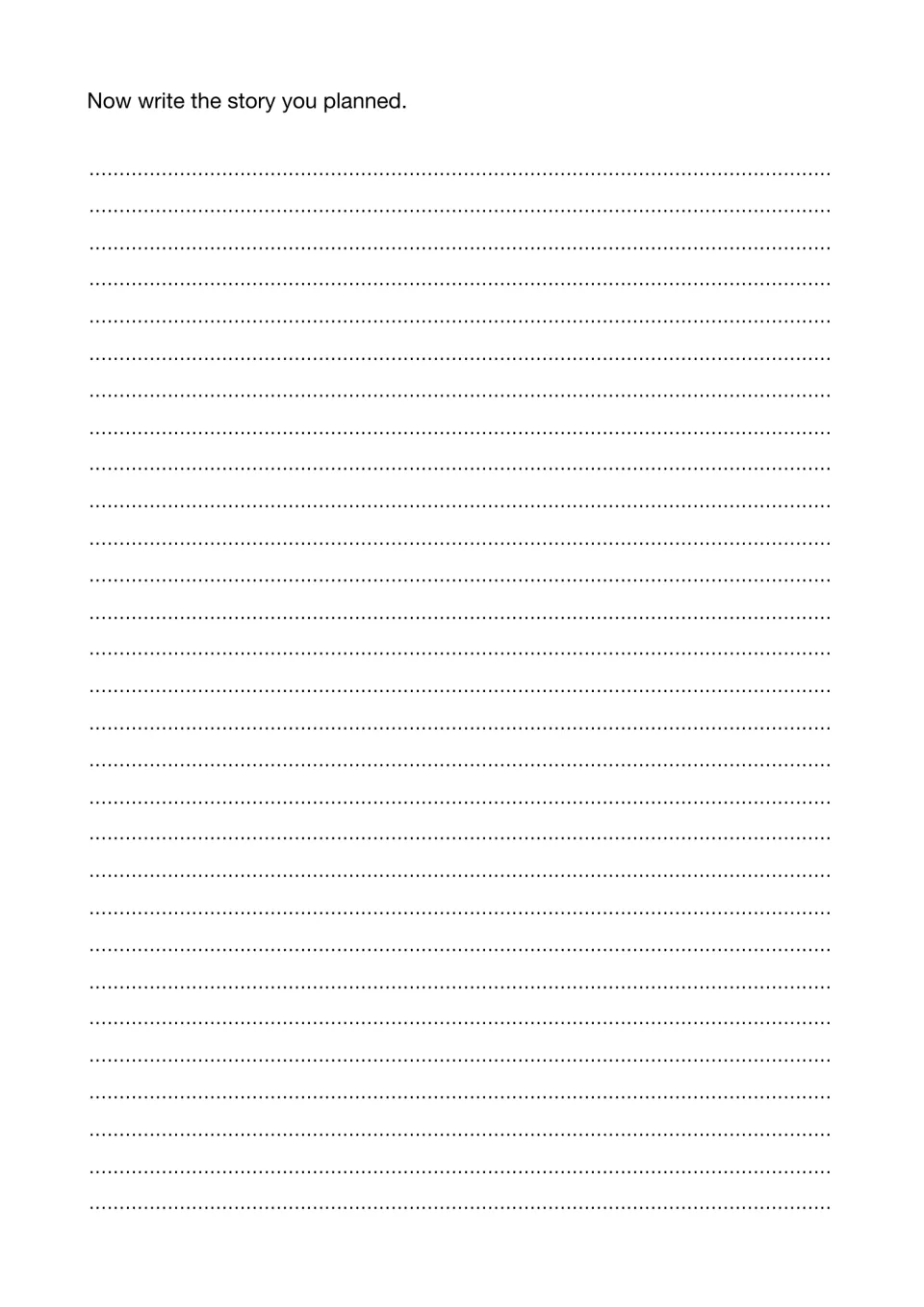 Now write the story you planned: students draft their own moving-house story in paragraphs on this writing page