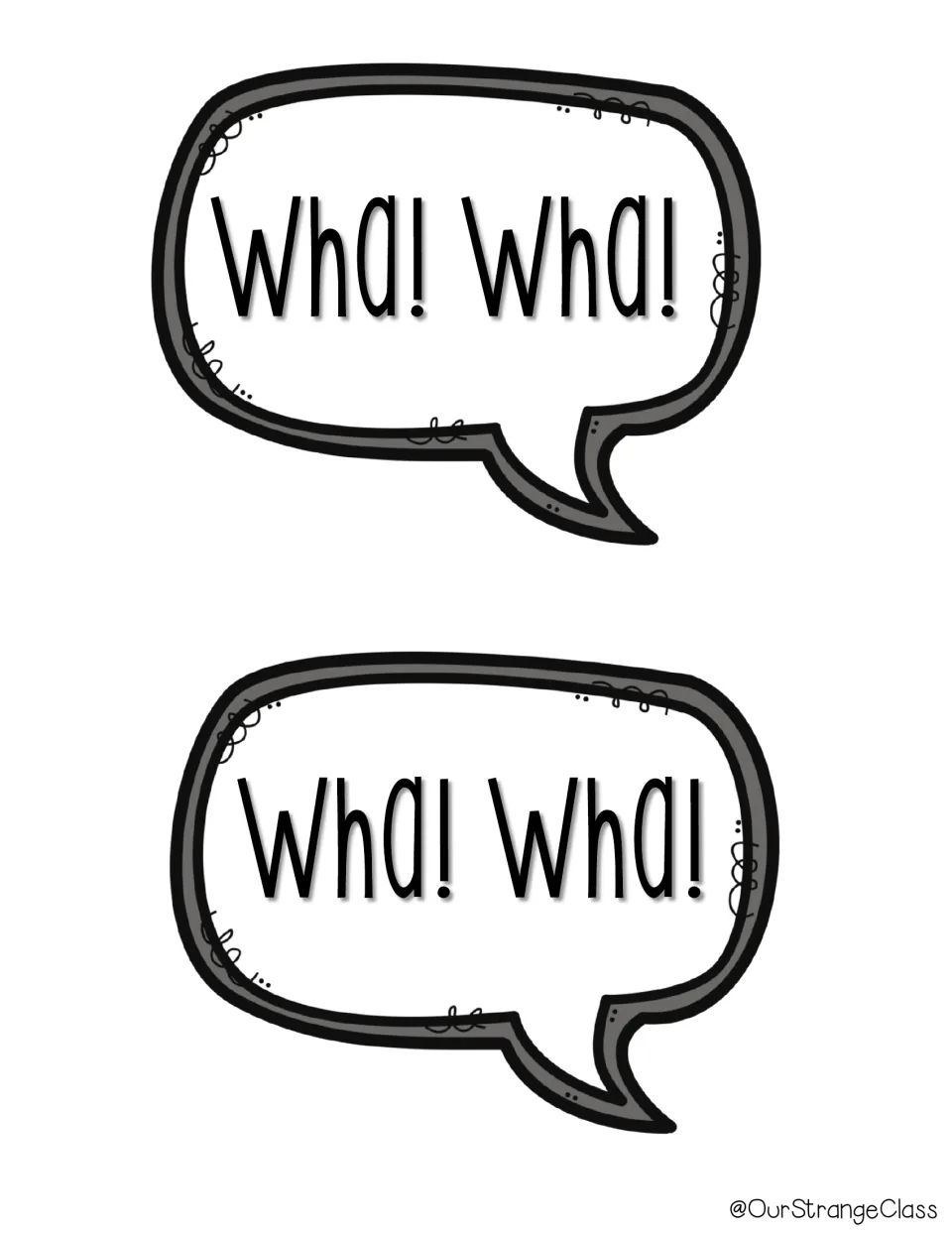 Two Wha! Wha! speech bubbles to cut out and add as the crying babies' words on the quints display