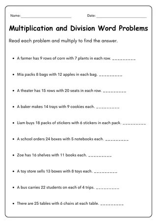 multiplication and division word problems grade 4 with answers – sample page 2