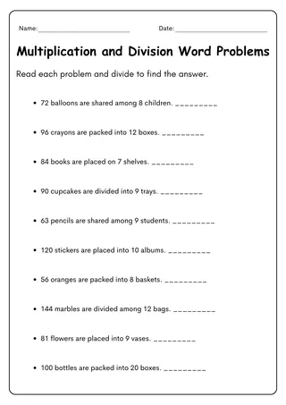 multiplication and division word problems grade 4 with answers – sample page 3