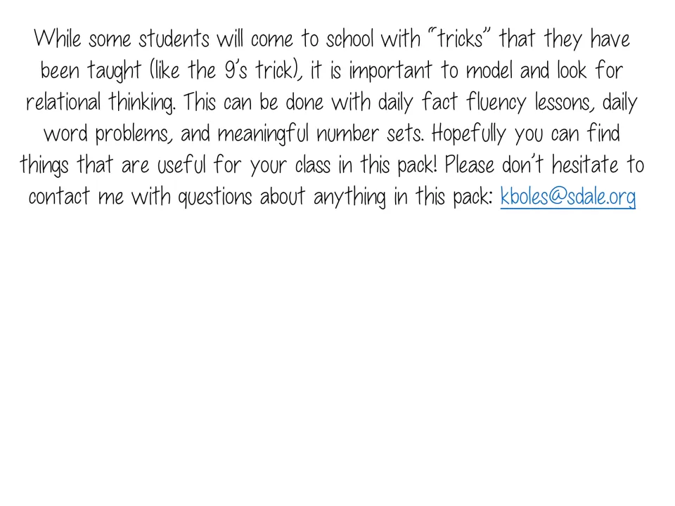 Teacher note on modeling relational thinking over tricks like the 9s trick, using daily lessons and word problems