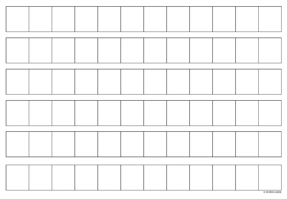 Blank white writing strips for multiplication fact practice, with six identical strips on this sheet.