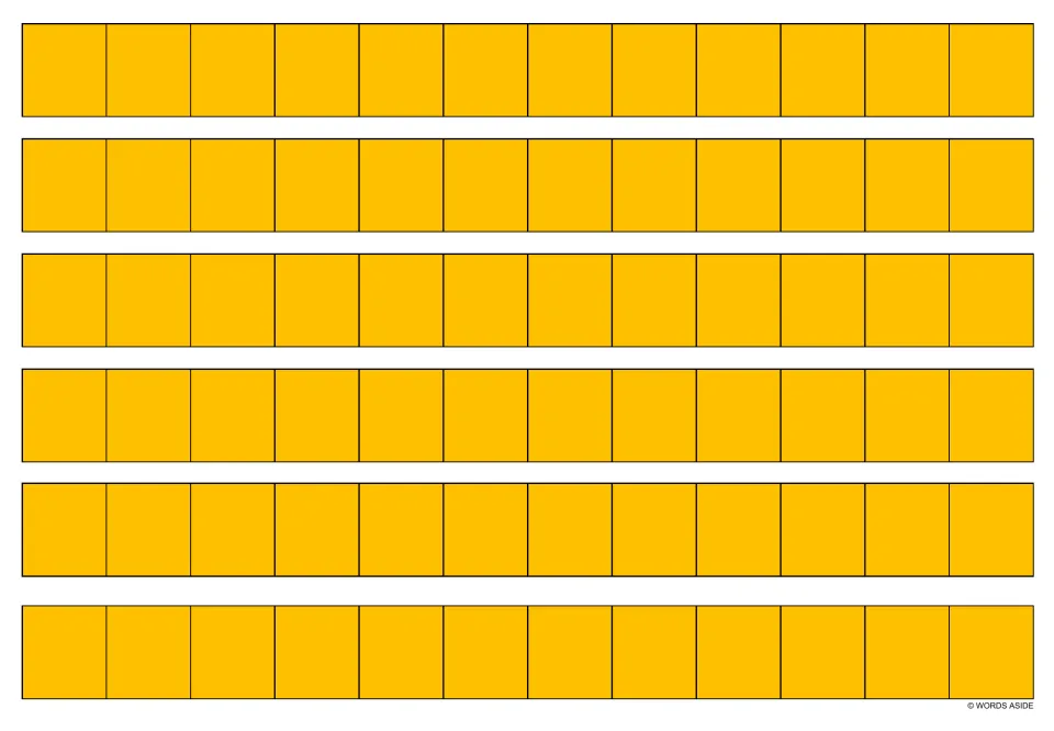 Blank orange writing strips for multiplication fact practice, with six identical strips on this sheet.