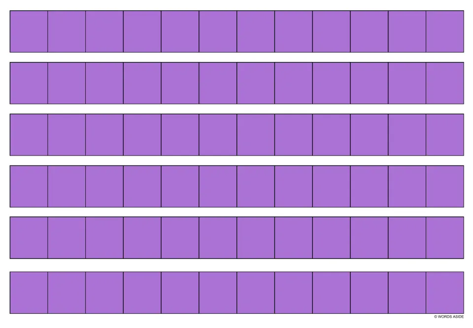 Blank purple writing strips for multiplication fact practice, with six identical strips on this sheet.