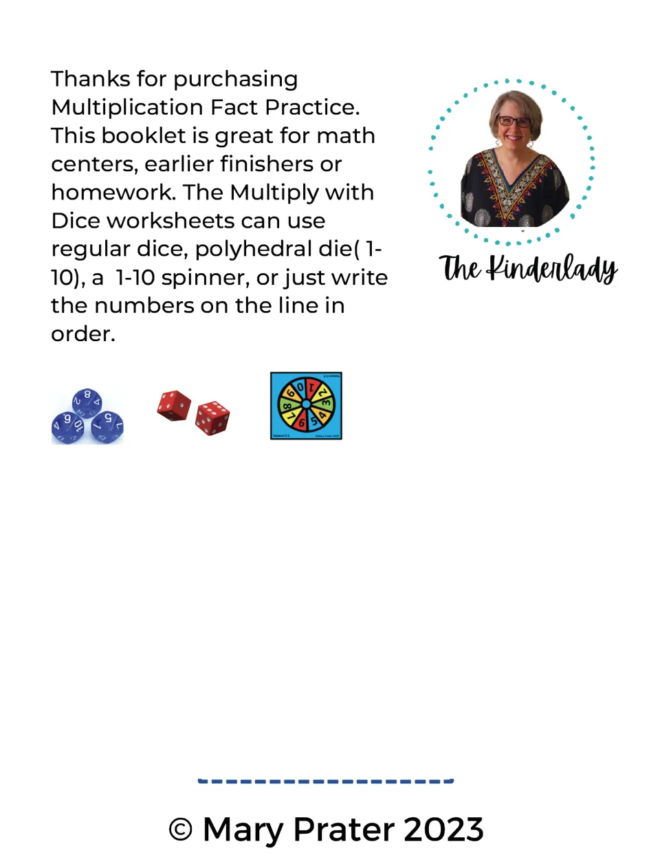 Teacher note on using the booklet: roll regular dice or a 1-10 polyhedral die, spin a 1-10 spinner, or write numbers