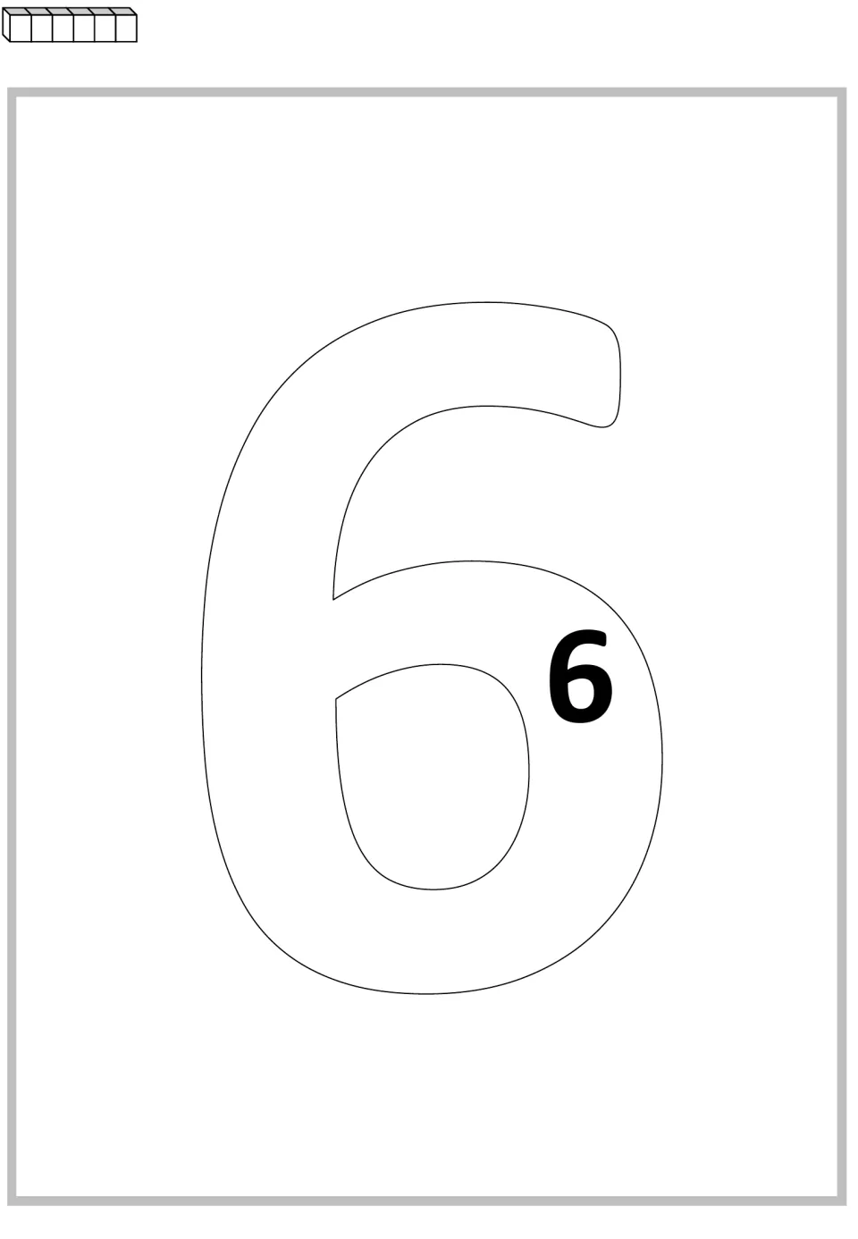 Repeated addition mat for 6: one group of six cubes and one printed 6 inside the large numeral 6.