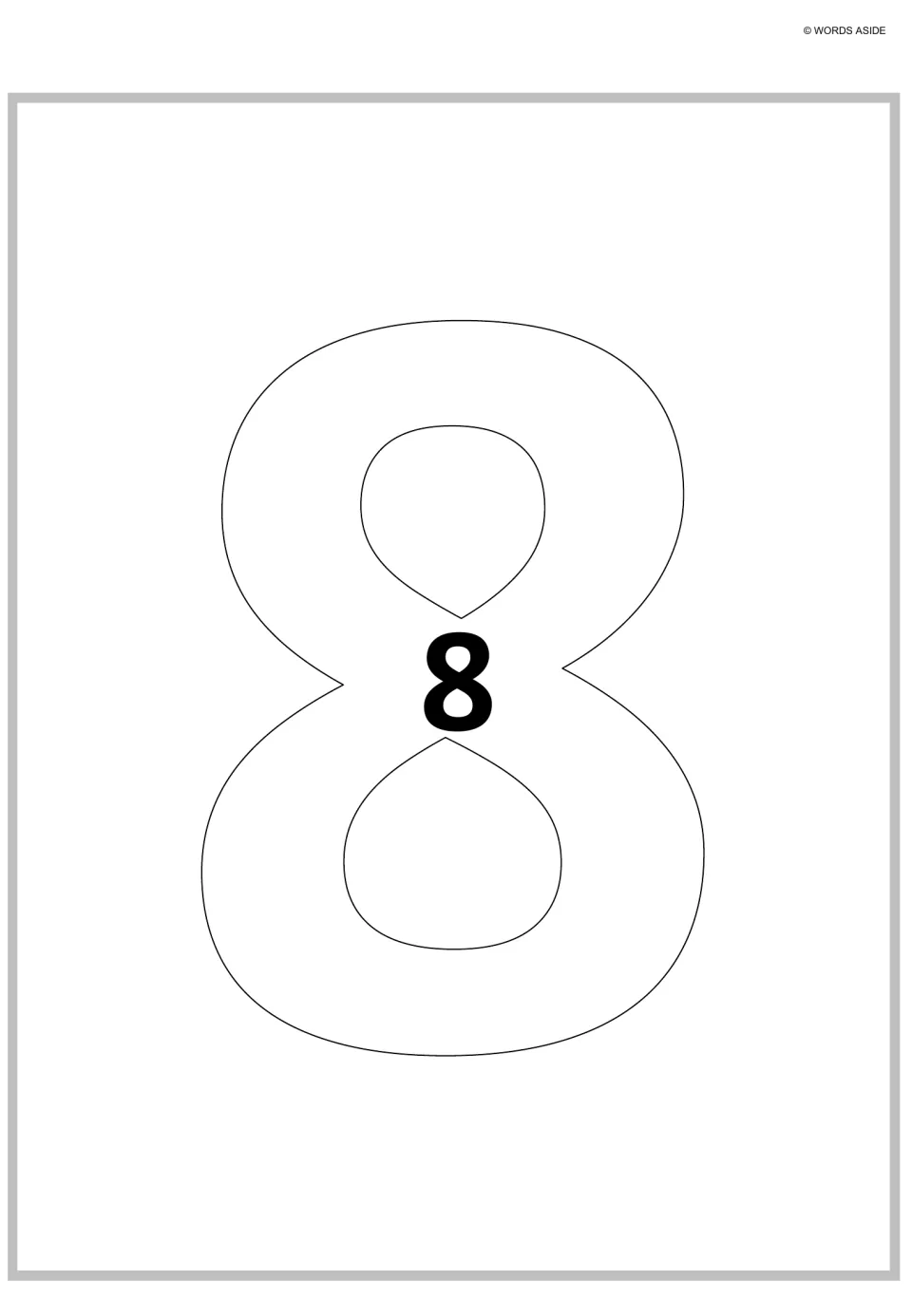 Repeated addition of 8: a large outlined numeral 8 holds one bold 8, so students see a single group of eight