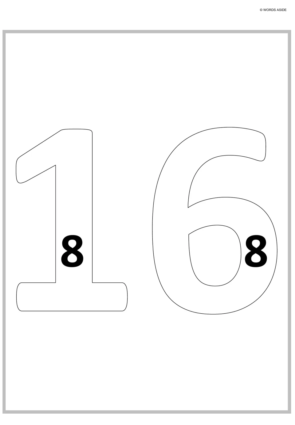 Sixteen as repeated addition: an outlined 16 holds two bold 8s so students can count 8 + 8 to reach the total