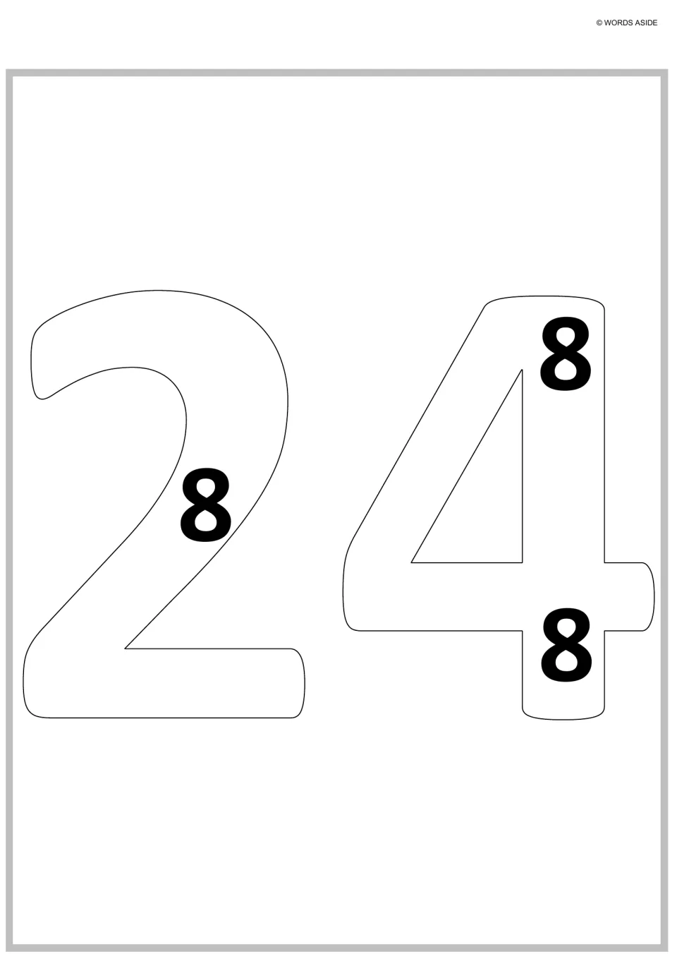 Twenty-four as repeated addition: an outlined 24 holds three bold 8s, modeling 8 + 8 + 8 for students to count