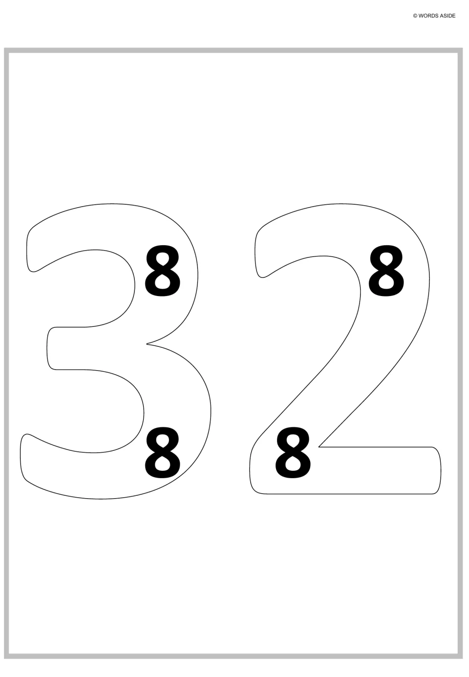 Thirty-two as repeated addition: an outlined 32 holds four bold 8s that students add to find four groups of eight