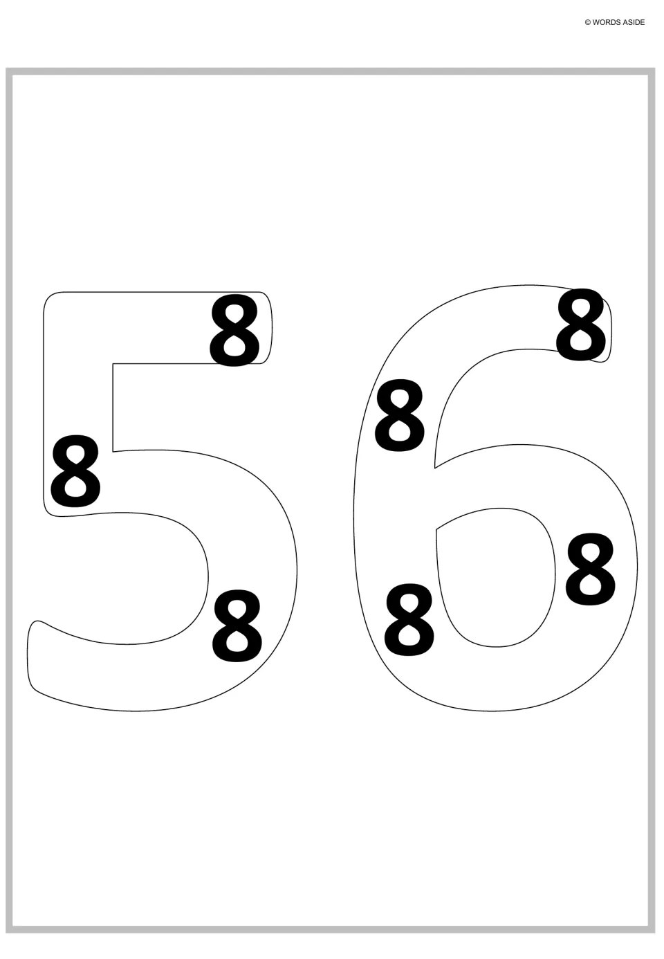 Fifty-six as repeated addition: an outlined 56 holds seven bold 8s that students add to connect seven eights to 56