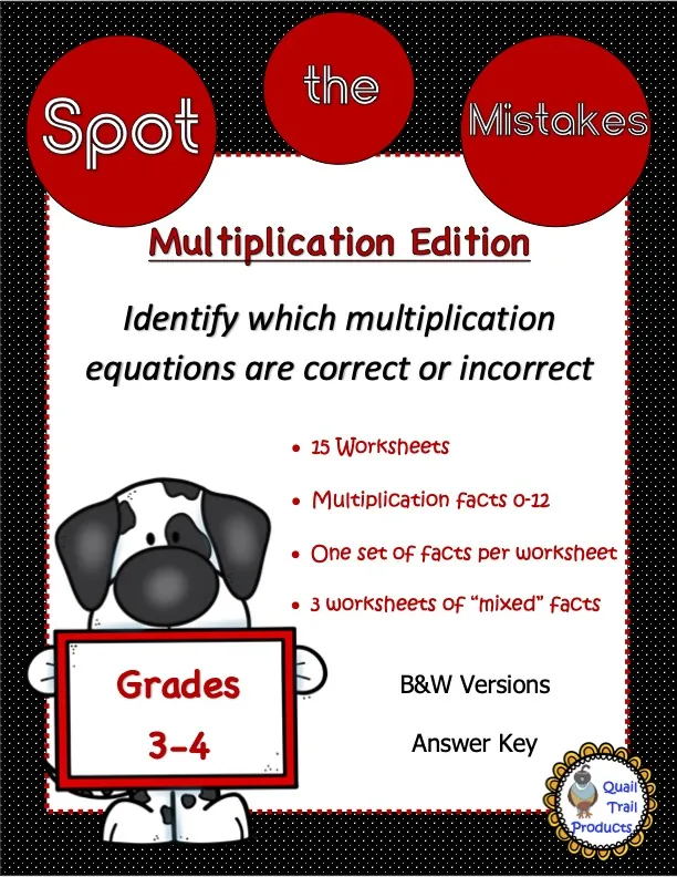Multiplication Worksheets - Spot the Mistakes – cover