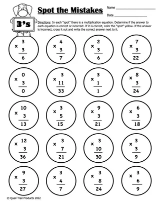 Multiplication Worksheets - Spot the Mistakes – sample page 2