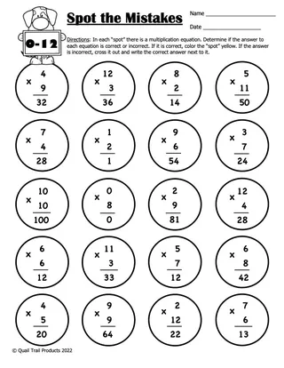 Multiplication Worksheets - Spot the Mistakes – sample page 3
