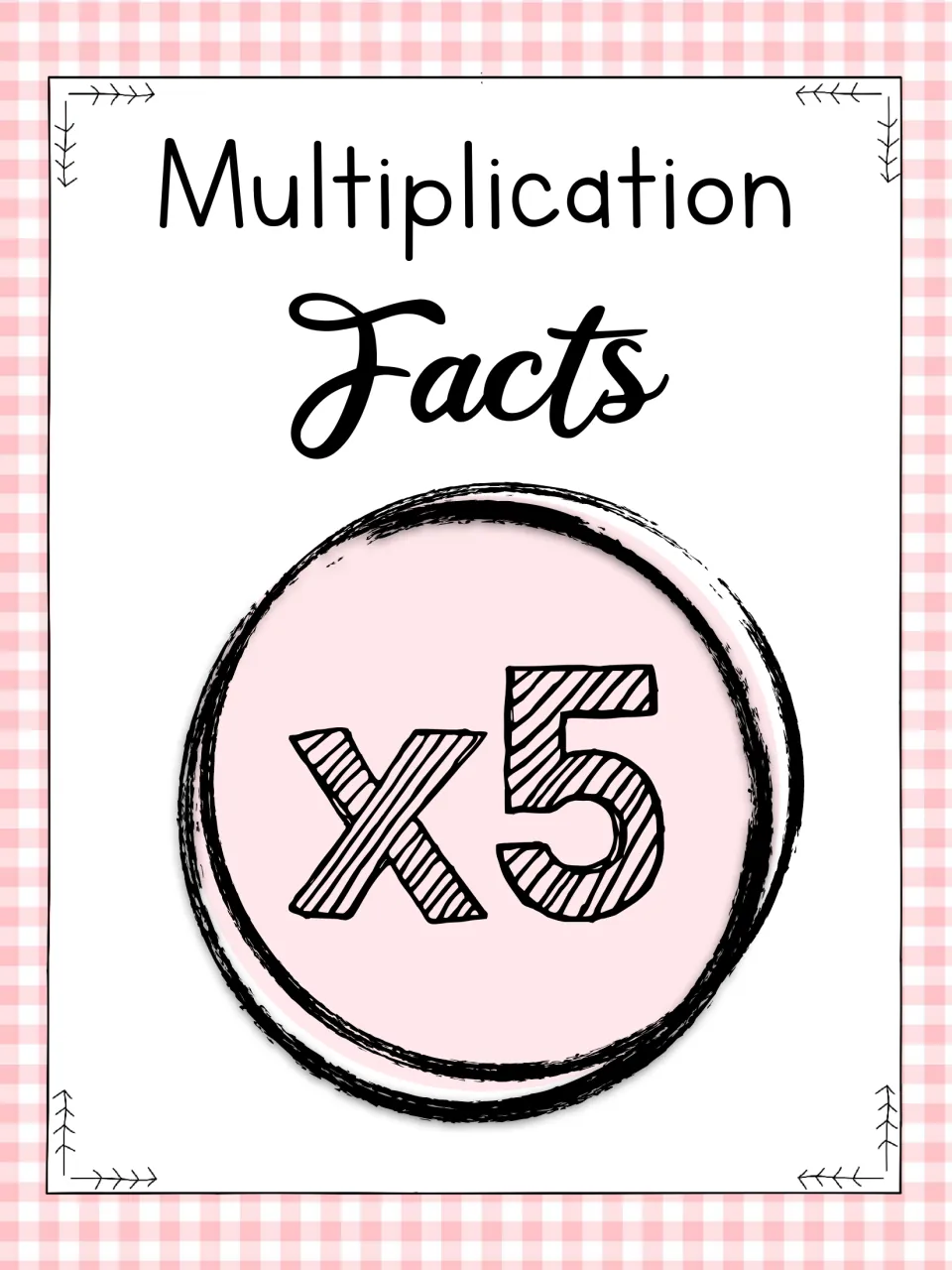 Multiplication Facts x5 cover: the title above a large x5 emblem introducing five times table practice