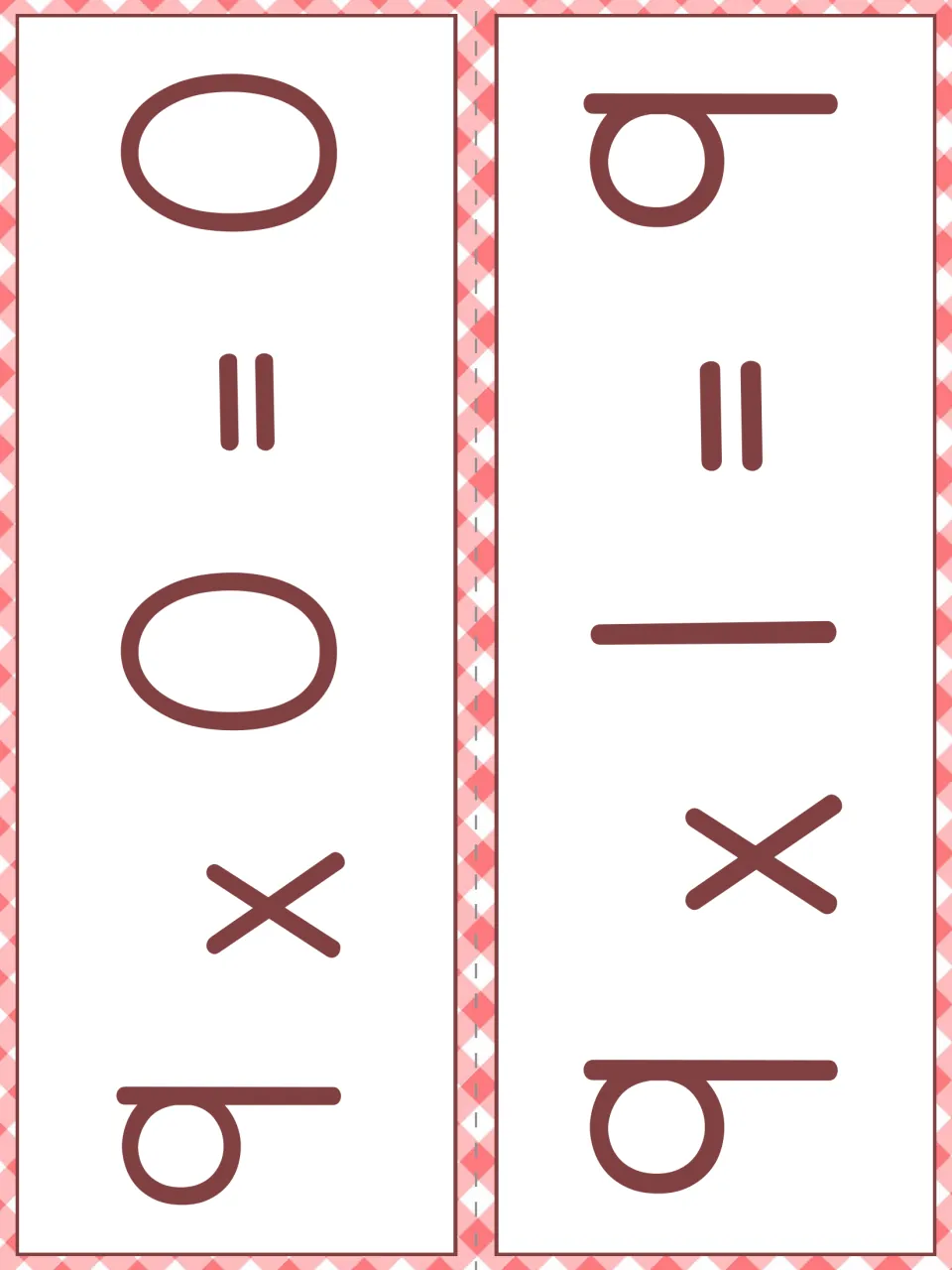 Nines fact strips: 9 x 0 = 0 and 9 x 1 = 9 in large print, with a dashed line for cutting the two cards apart