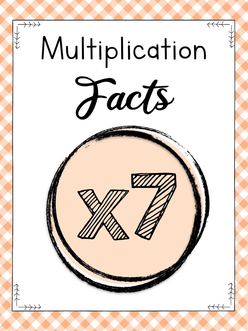 Multiplication Facts x7 cover showing the title above a large hand-lettered x7 in a circle