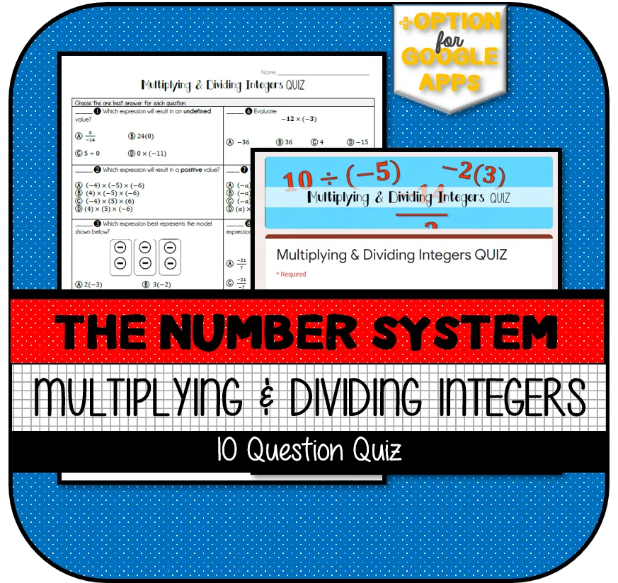 Multiplying & Dividing Integers QUIZ – cover