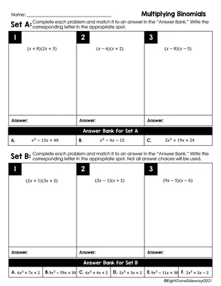 Multiplying Binomials - Leveled Checking Worksheet – sample page 2