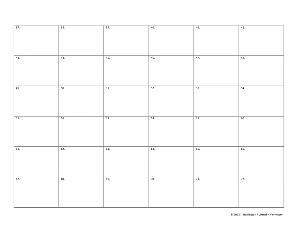 Recording sheet for problems 37-72: students record answers to the mixed number and three-fraction tickets