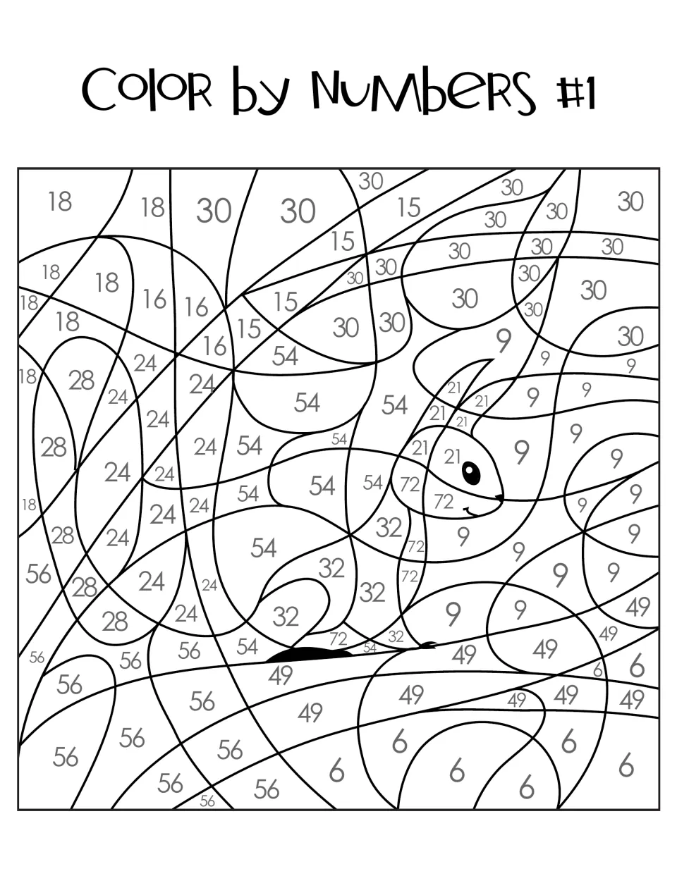 Color by Numbers #1 picture: students color numbered spaces, products like 18, 30 and 54, to reveal a hidden animal