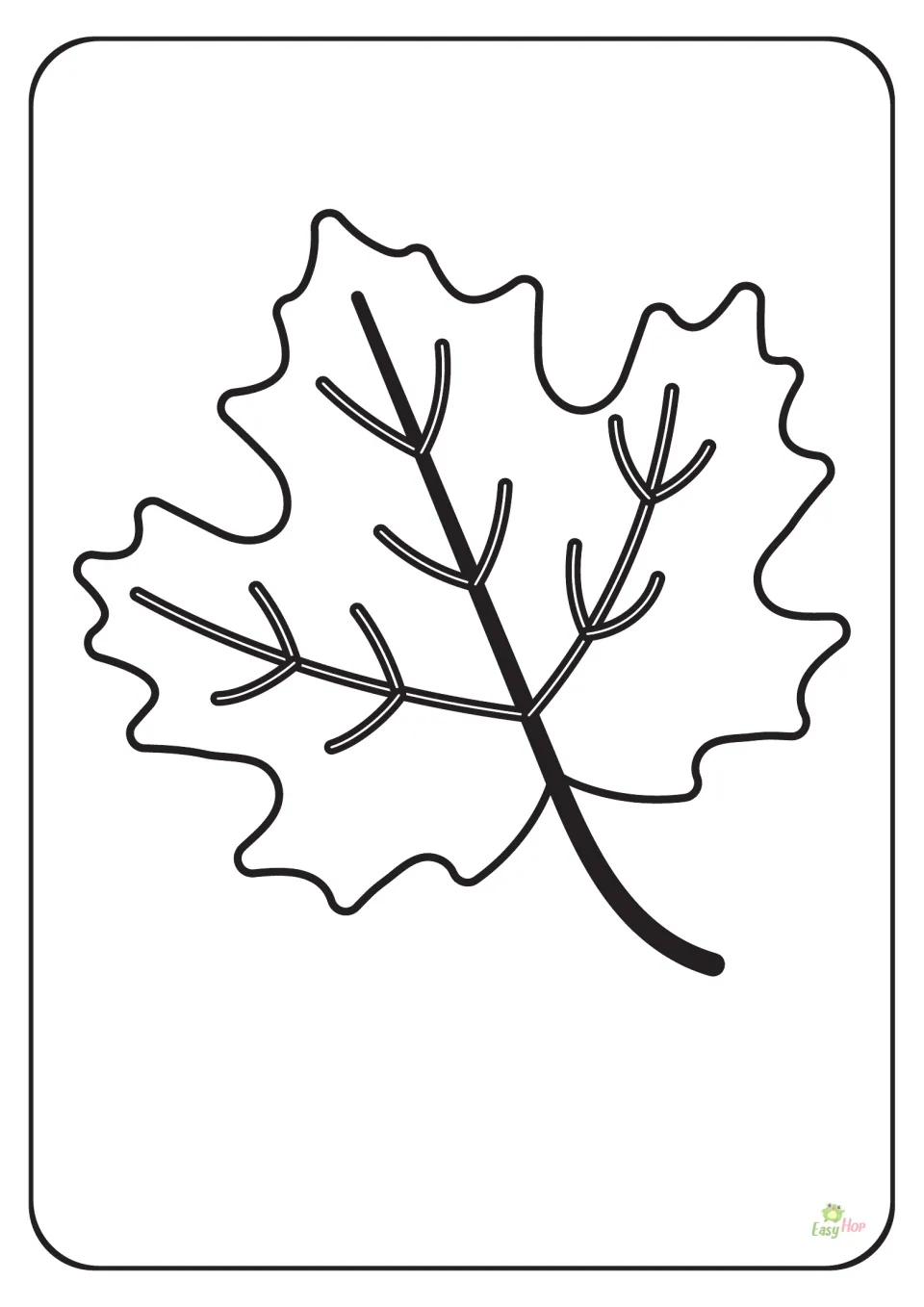 Leaf coloring page in the nature printable set, featuring one large lobed leaf with a stem and veins.