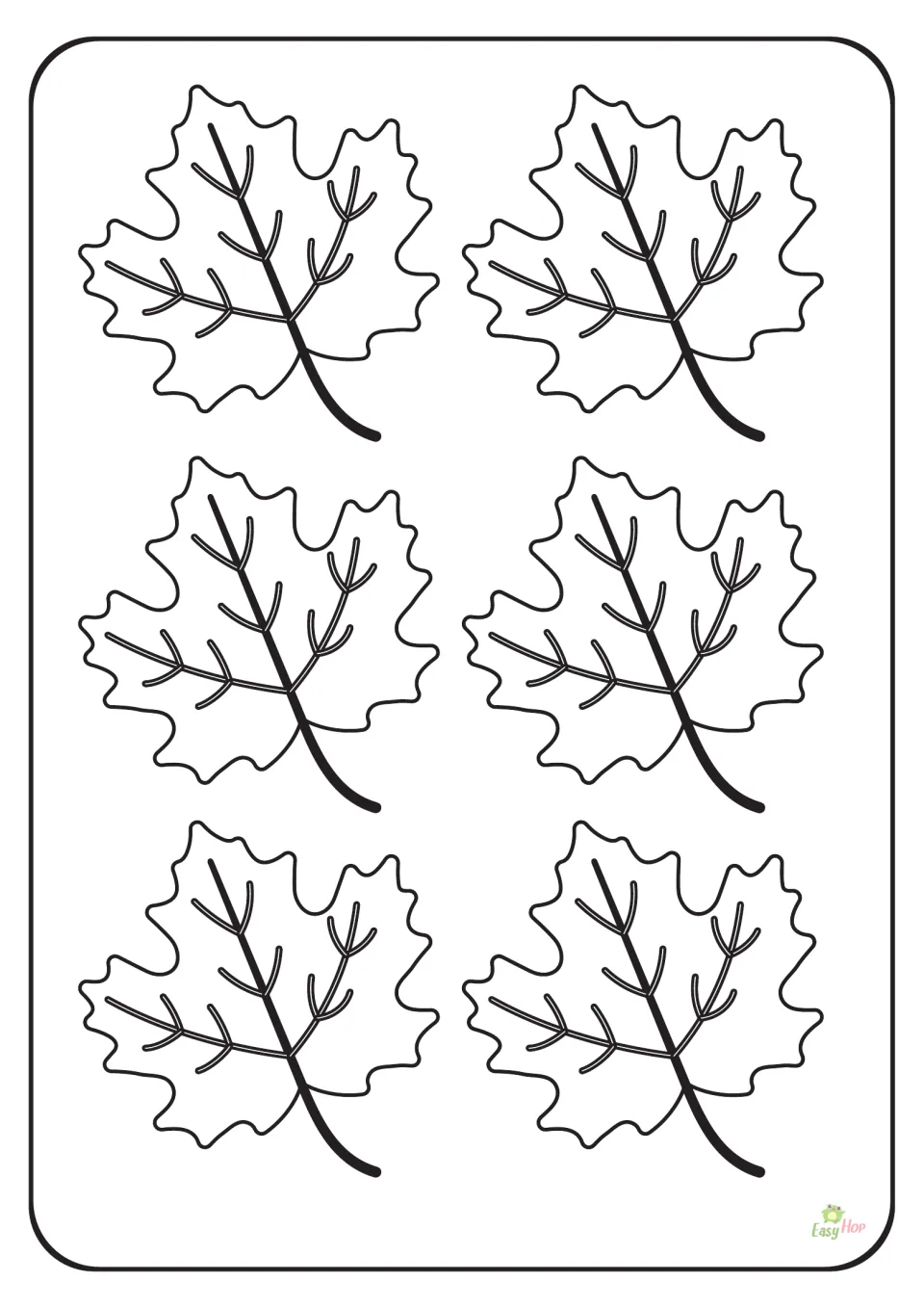 Leaf template page in the nature printable set, featuring six small leaves for cutting, tracing, or crafts.