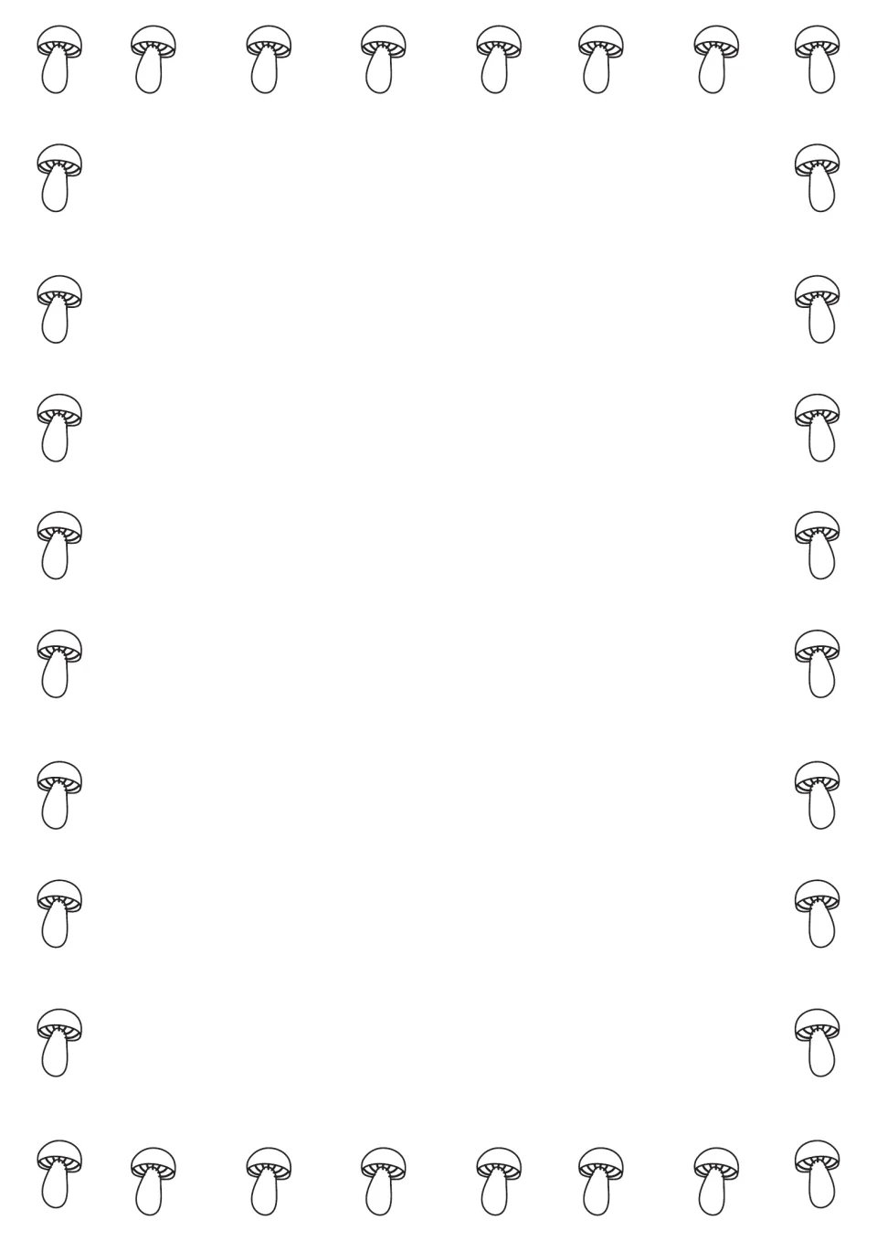 Blank black-and-white drawing or journaling sheet from the mushroom-themed writing and prewriting set