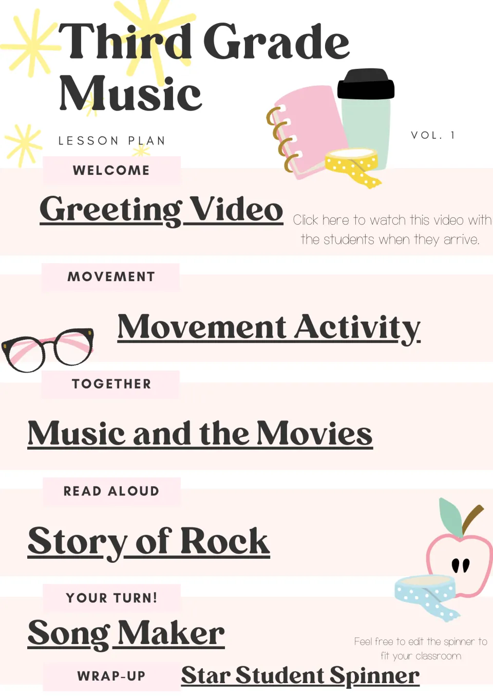 Third grade music lesson plan: movement activity, Music and the Movies, Story of Rock read-aloud, Song Maker