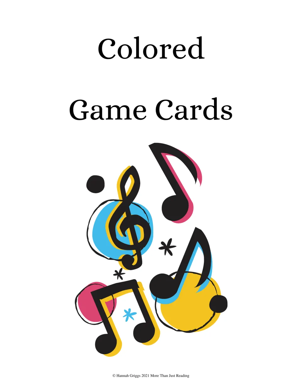 Colored Game Cards section cover introduces the color picture-and-name matching cards on the following sheets